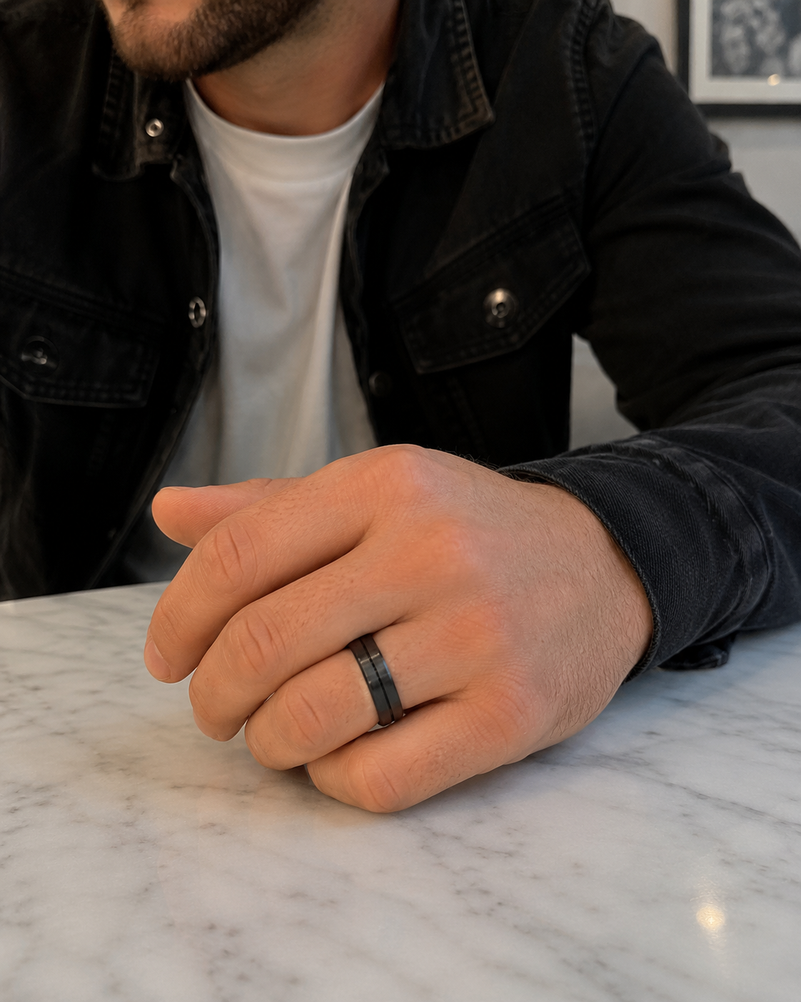 Fred Bennett Black Stripe Tungsten Ring