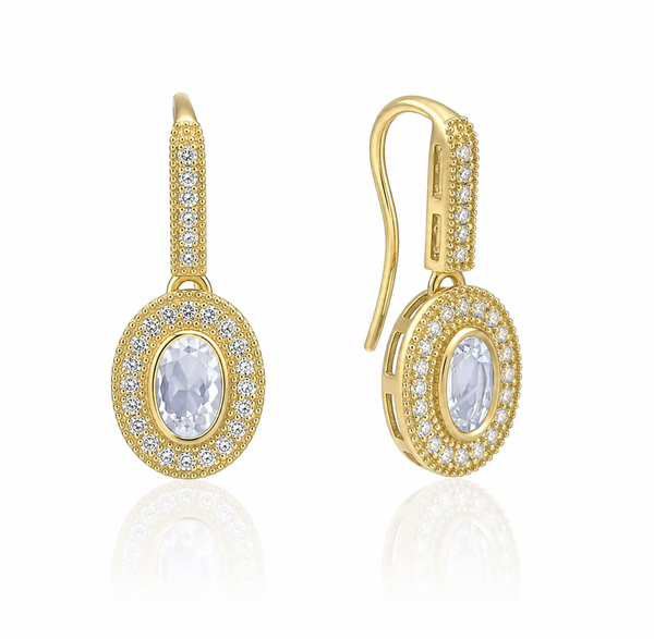 Elements Gold 9ct Yellow Gold Blue Moonstone & White Topaz Drop Earrings