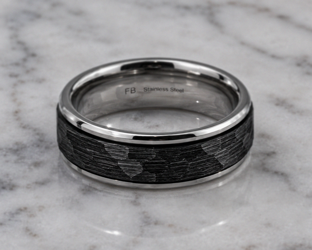 Fred Bennett Stainless Steel Black Faceted Spinner Ring