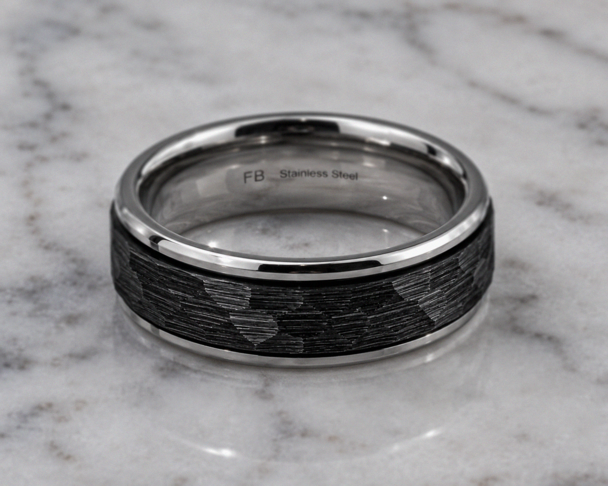 Fred Bennett Stainless Steel Black Faceted Spinner Ring