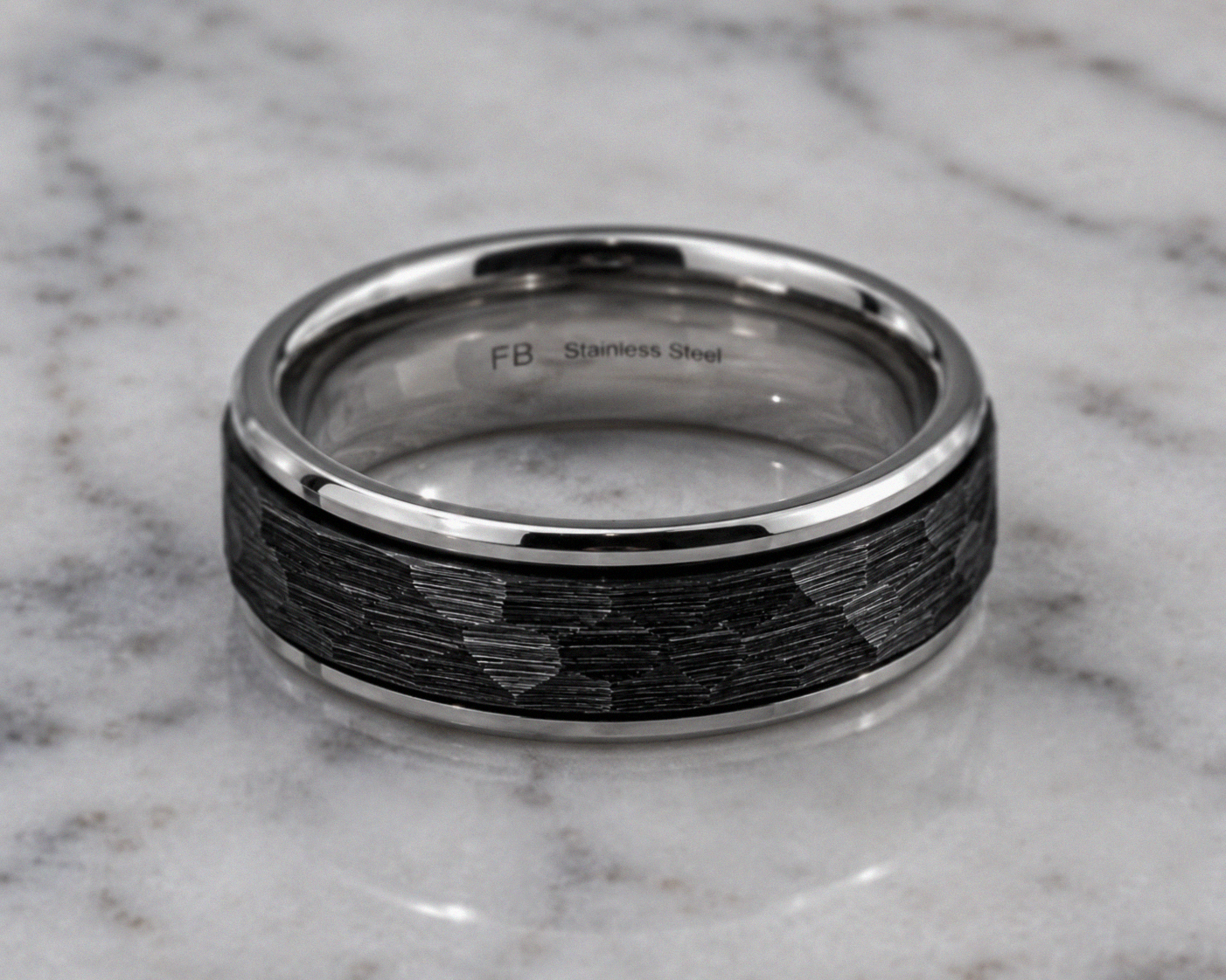 Fred Bennett Stainless Steel Black Faceted Spinner Ring