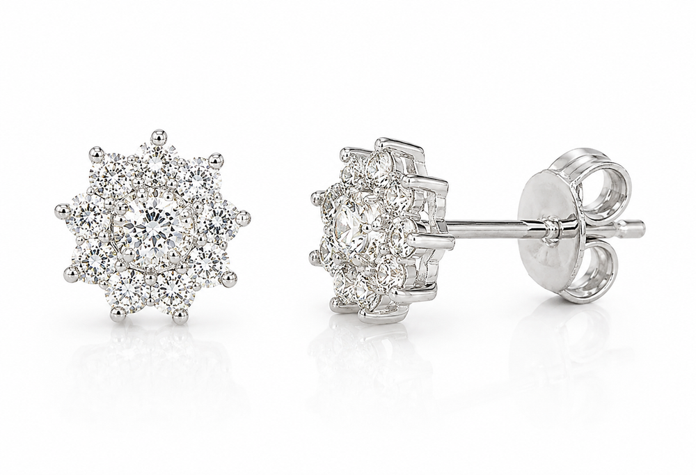 Silver Cubic Zirconia Cluster Stud Earrings