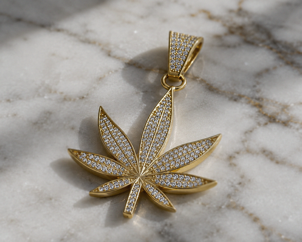 9ct Yellow Gold CZ Leaf Pendant