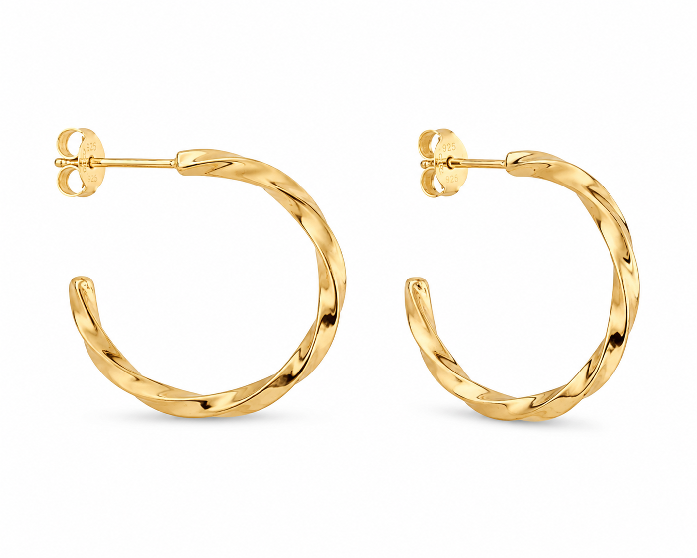 Twisted 3/4 Hoop Earrings in Gold Plated Sterling Silver