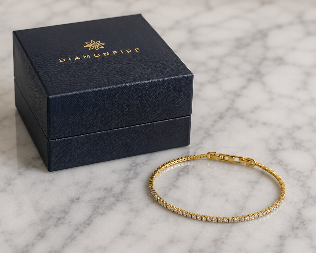 Diamonfire Yellow Gold Plated Sterling Silver Round Cut Zirconia Tennis Bracelet