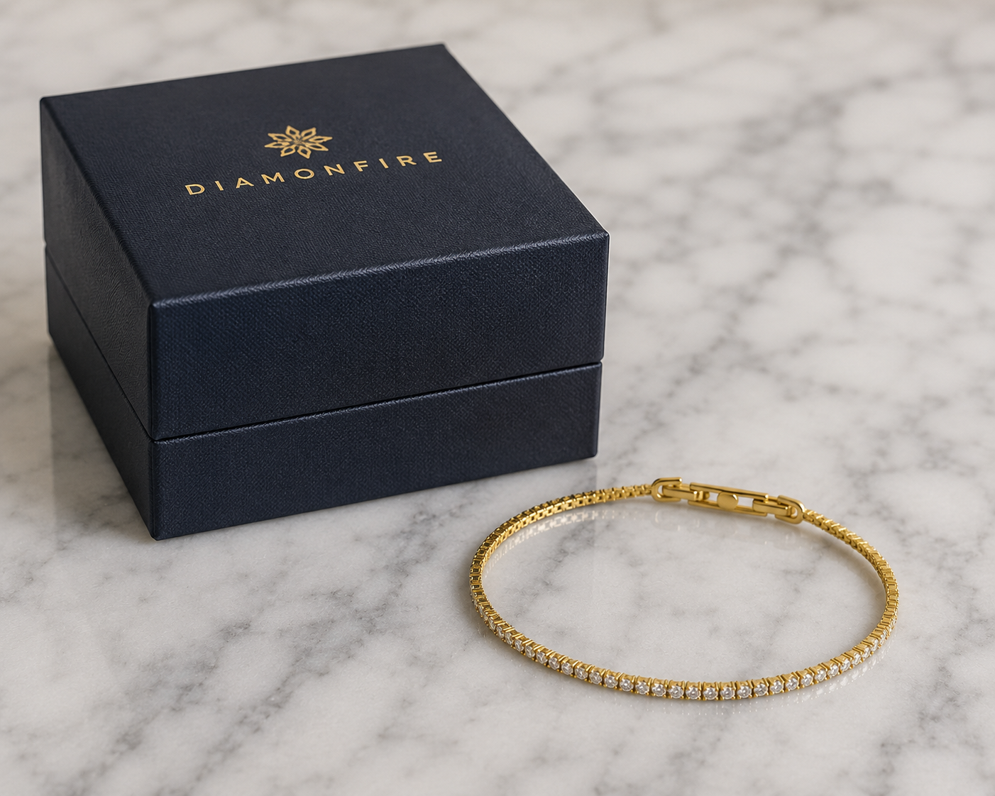 Diamonfire Yellow Gold Plated Sterling Silver Round Cut Zirconia Tennis Bracelet