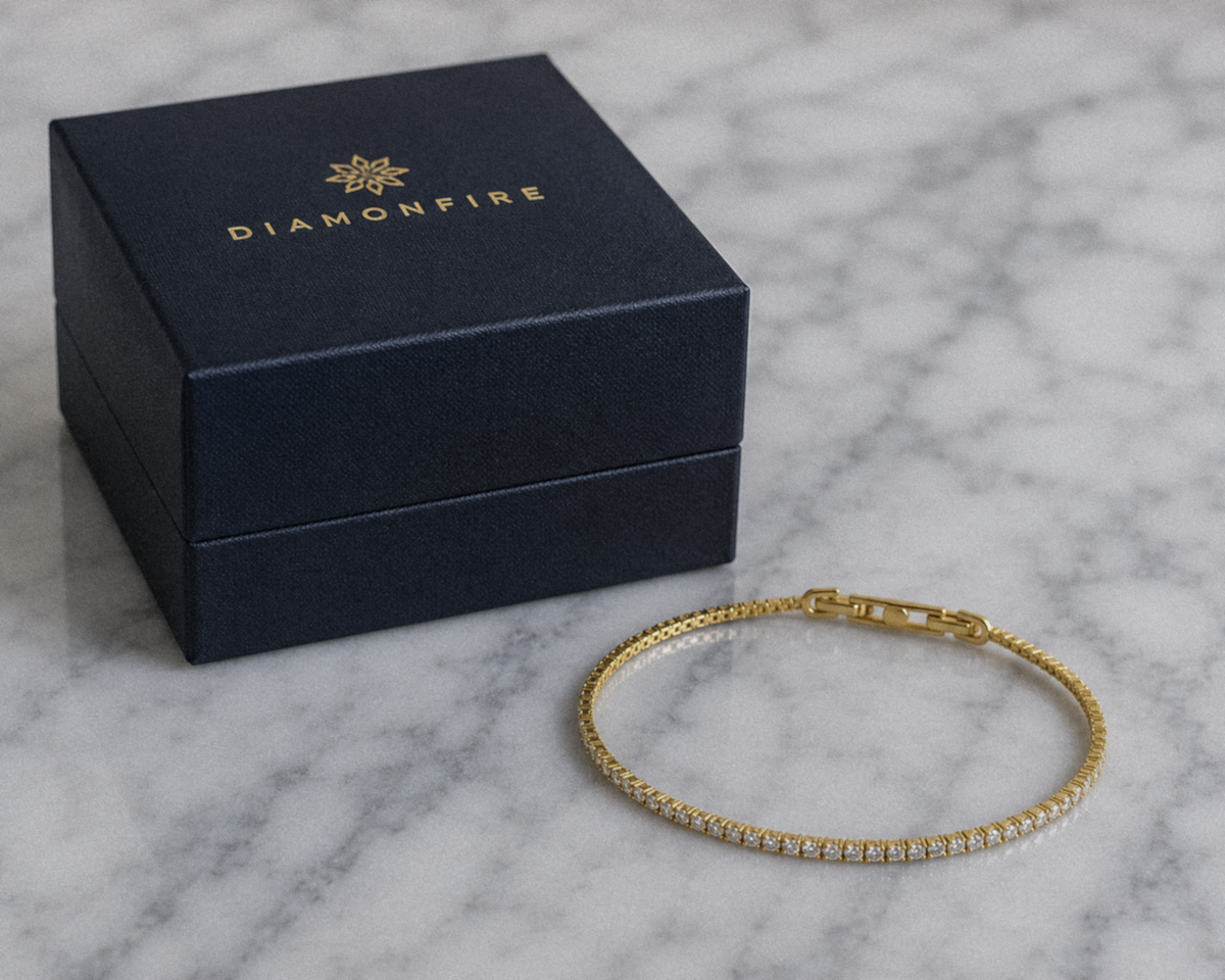 Diamonfire Yellow Gold Plated Sterling Silver Round Cut Zirconia Tennis Bracelet