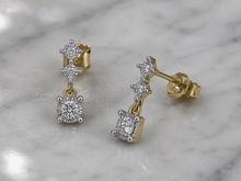 9ct Yellow Gold Diamond Trilogy Drop Earrings (0.20ct Total)