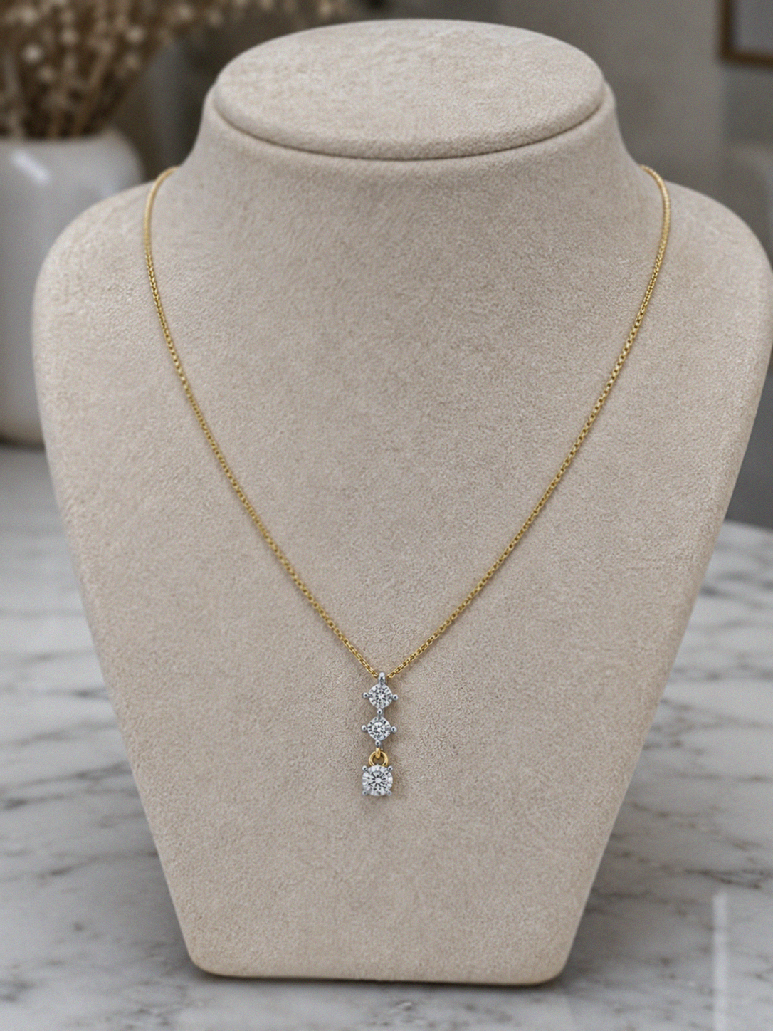9ct Yellow Gold Diamond Trilogy Drop Pendant Necklace (0.10ct)