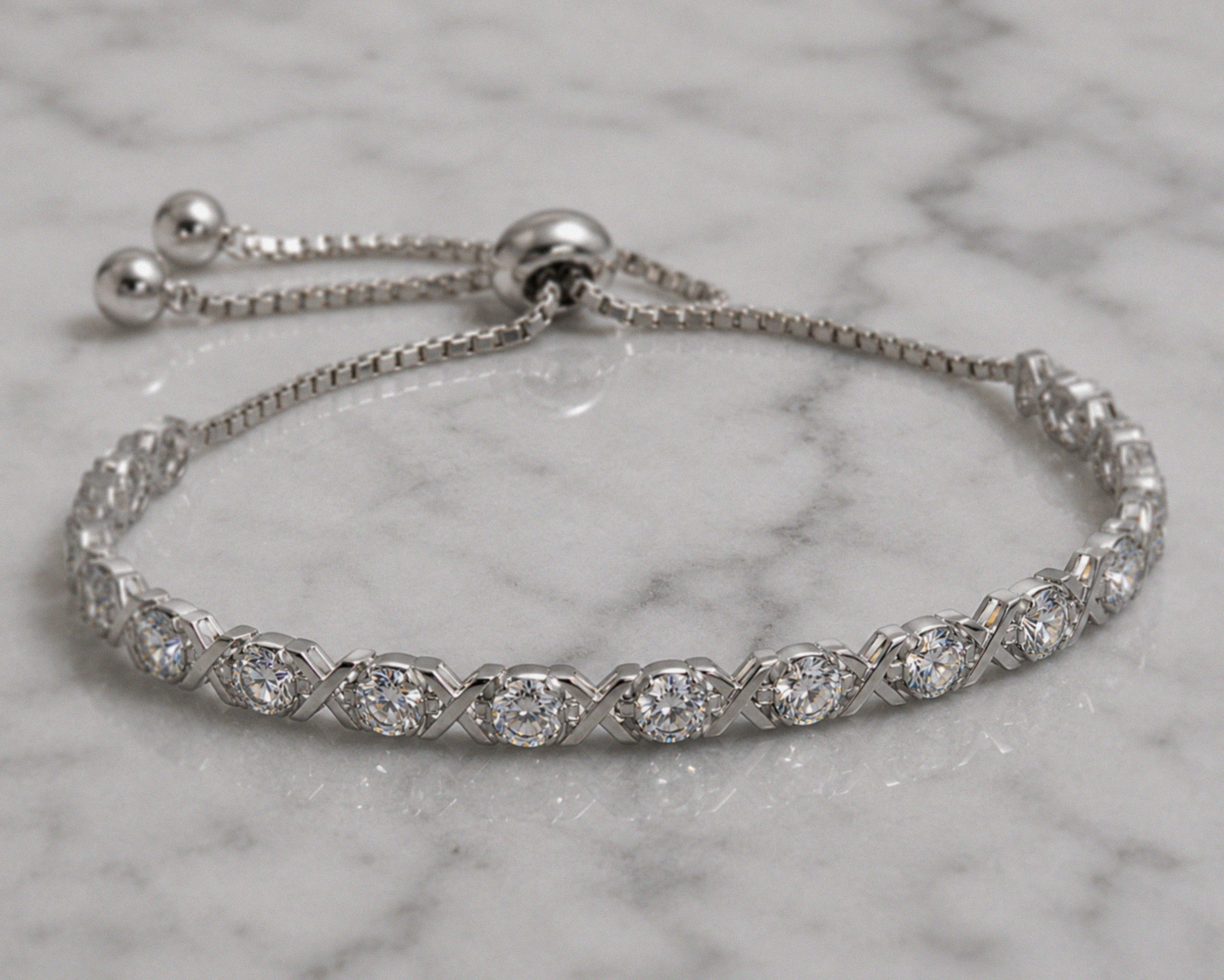 Sterling Silver Moissanite Cross-Link Slider Bracelet