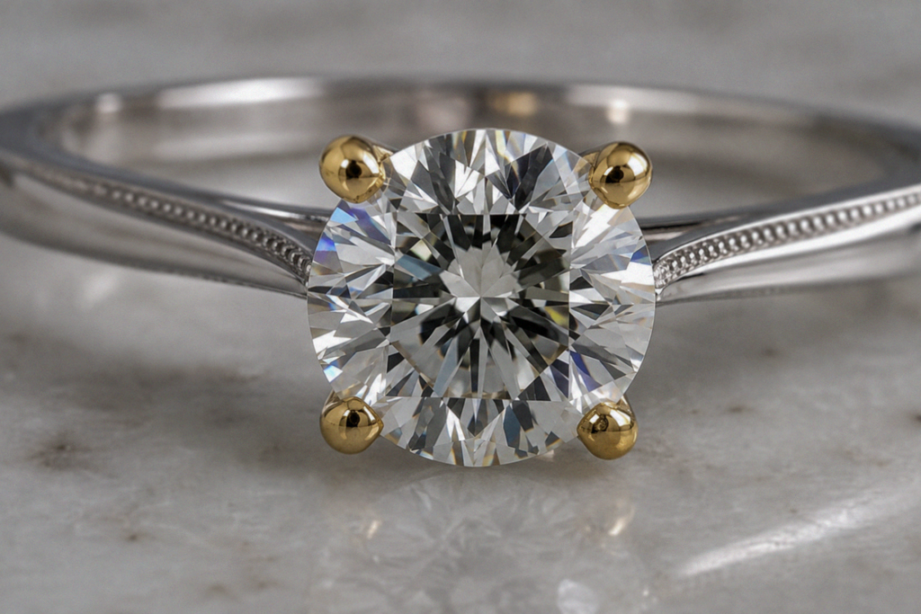 14ct White & Yellow Gold 1ct Diamond Solitaire Engagement Ring