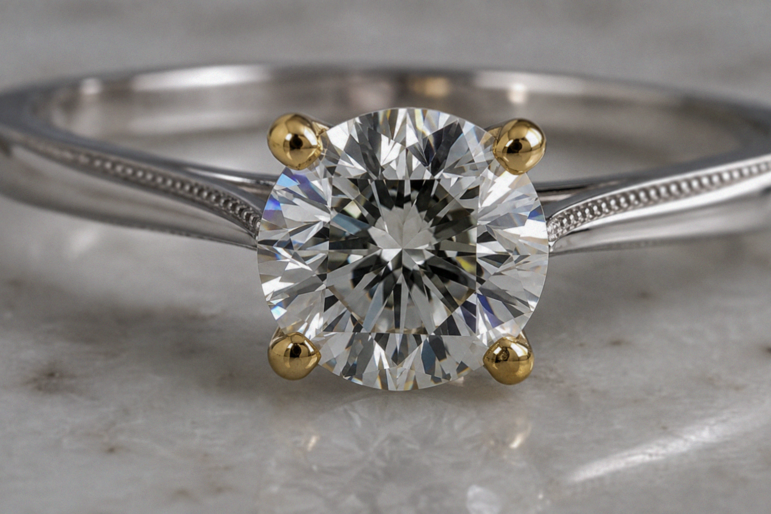 14ct White & Yellow Gold 1ct Diamond Solitaire Engagement Ring