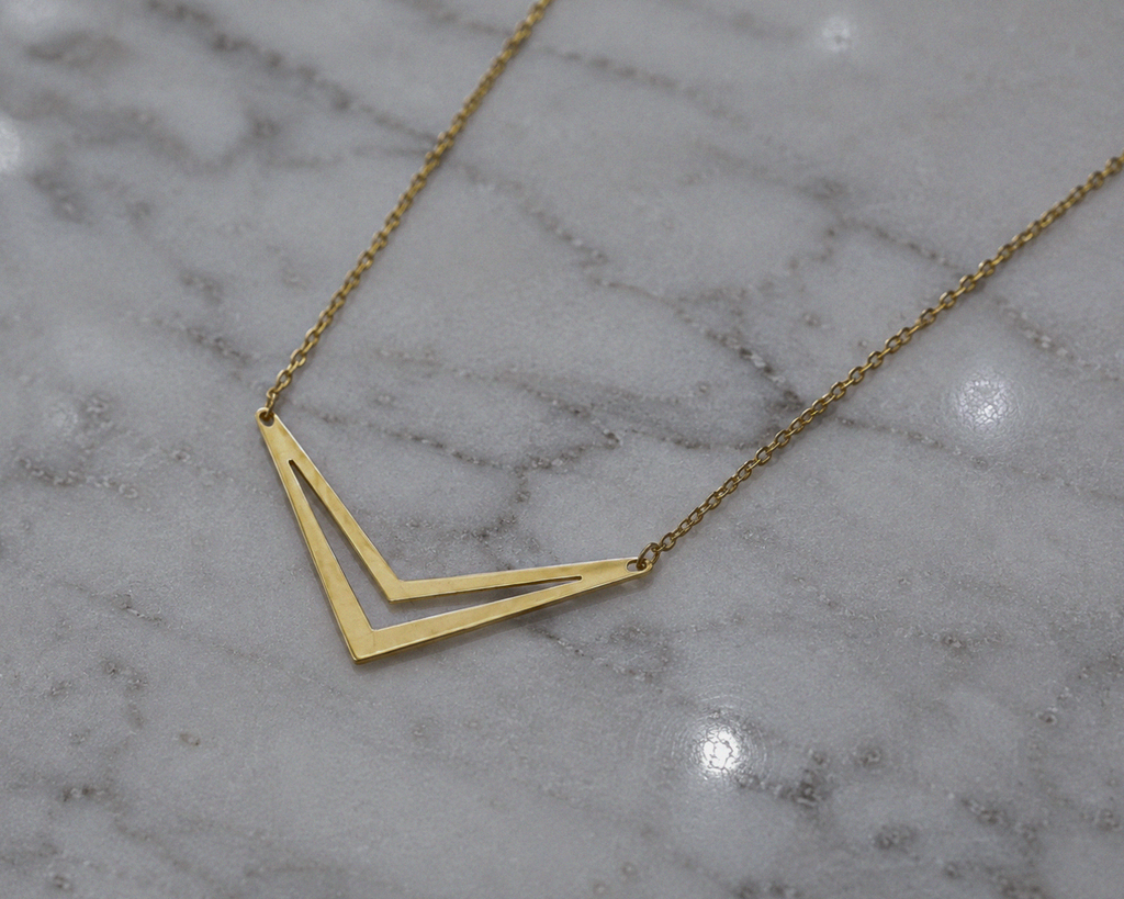 9ct Yellow Gold Double Chevron Arrow Necklace 16 Inch
