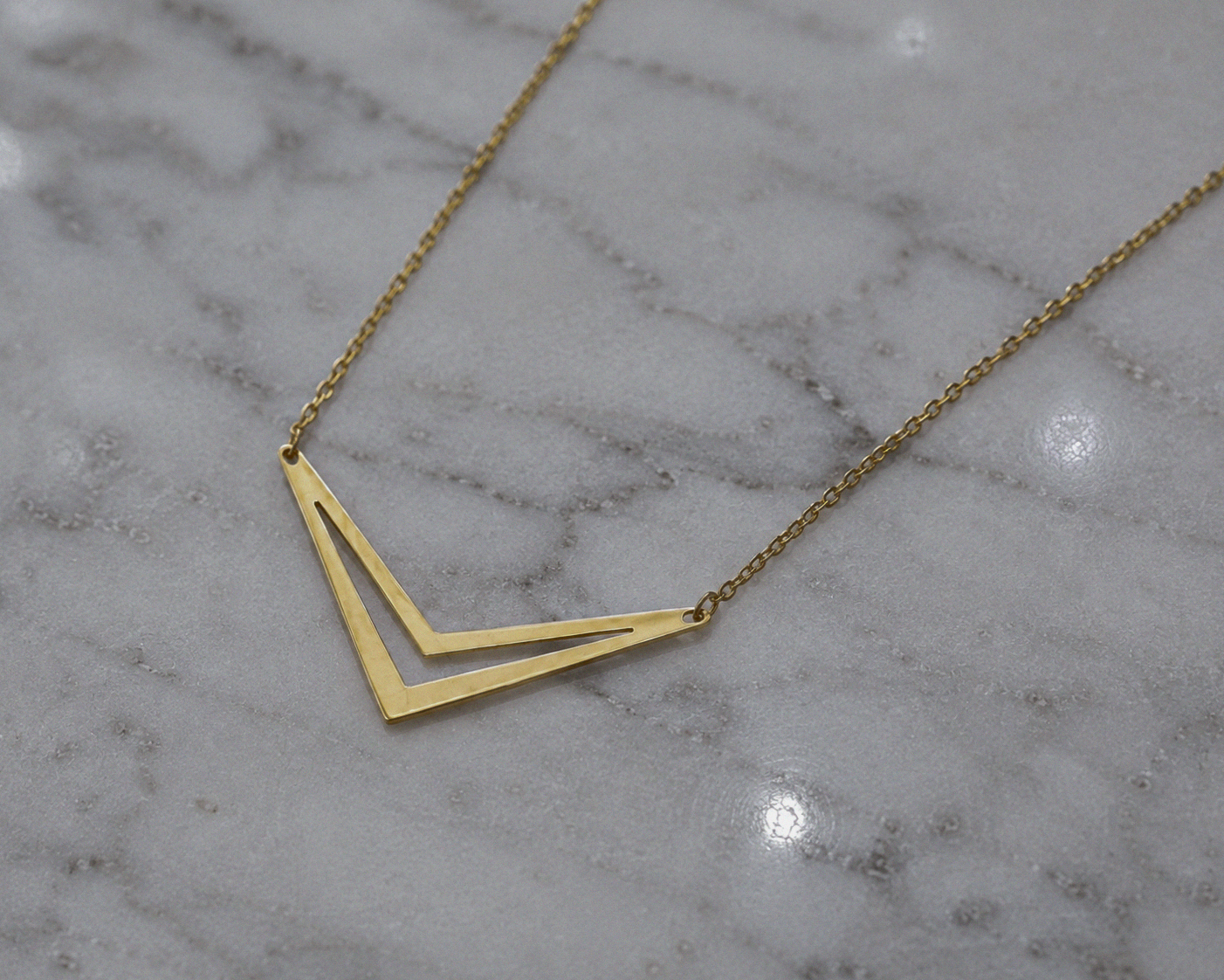 9ct Yellow Gold Double Chevron Arrow Necklace 16 Inch