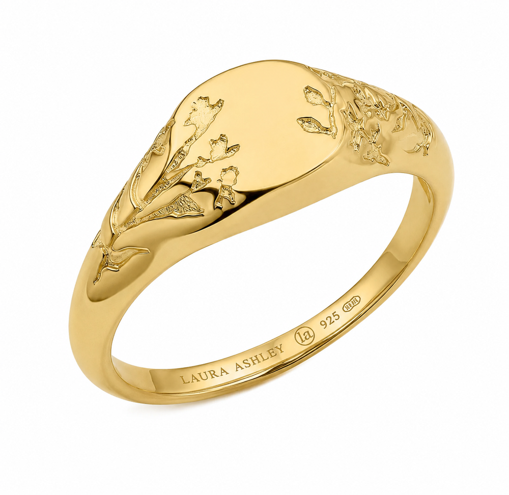 Laura Ashley Gold Plated Silver Farlington Flowers Signet Ring