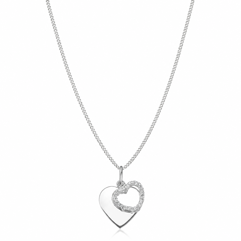 Sterling Silver Cubic Zirconia Double Heart Pendant with 41–46cm Chain