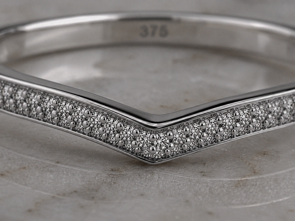 9ct White Gold Micro Diamond V-Shaped Ring – 0.075ct
