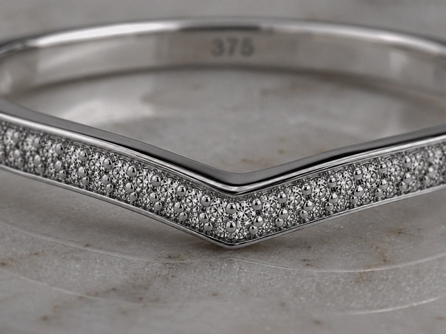 9ct White Gold Micro Diamond V-Shaped Ring – 0.075ct
