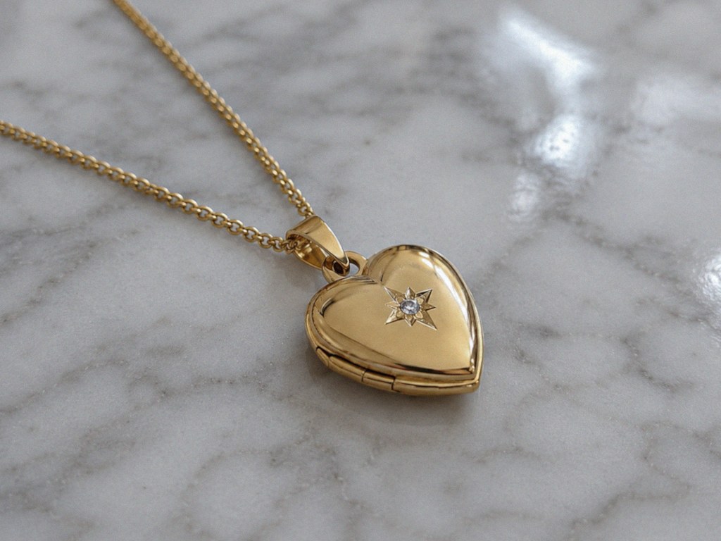 Gold plated Starburst Heart Locket Necklace