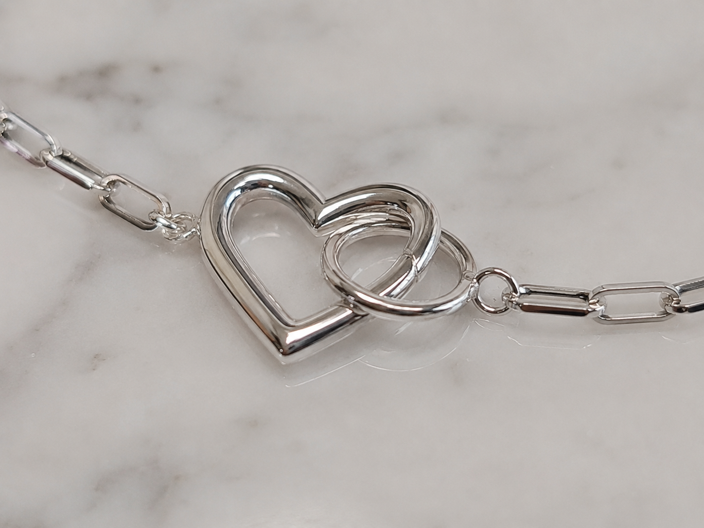 Sterling Silver Heart Connection Chain Bracelet