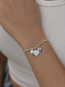 Sterling silver Heart Charm Bracelet with Pearl - Engravable