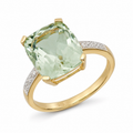 9ct Yellow Gold Green Amethyst & Diamond Shoulder Ring