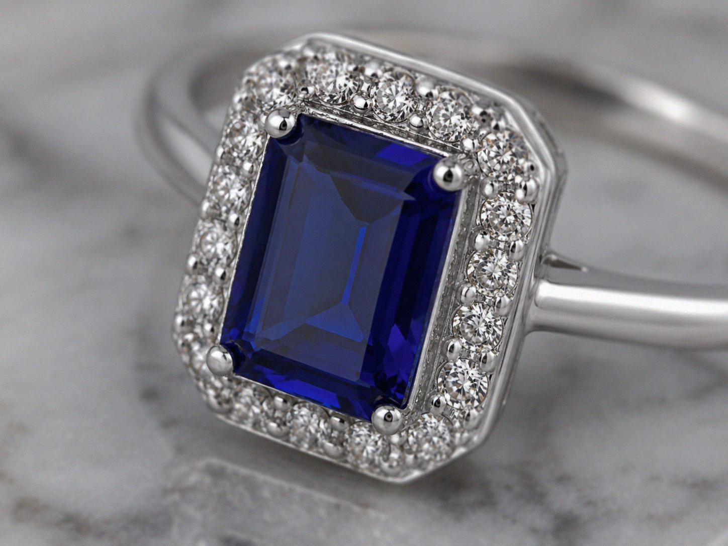 Geometric Halo Ring – Sapphire CZ & Diamonfire Zirconia
