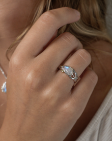 Banyan Sterling Silver Teardrop Rainbow Moonstone Ring