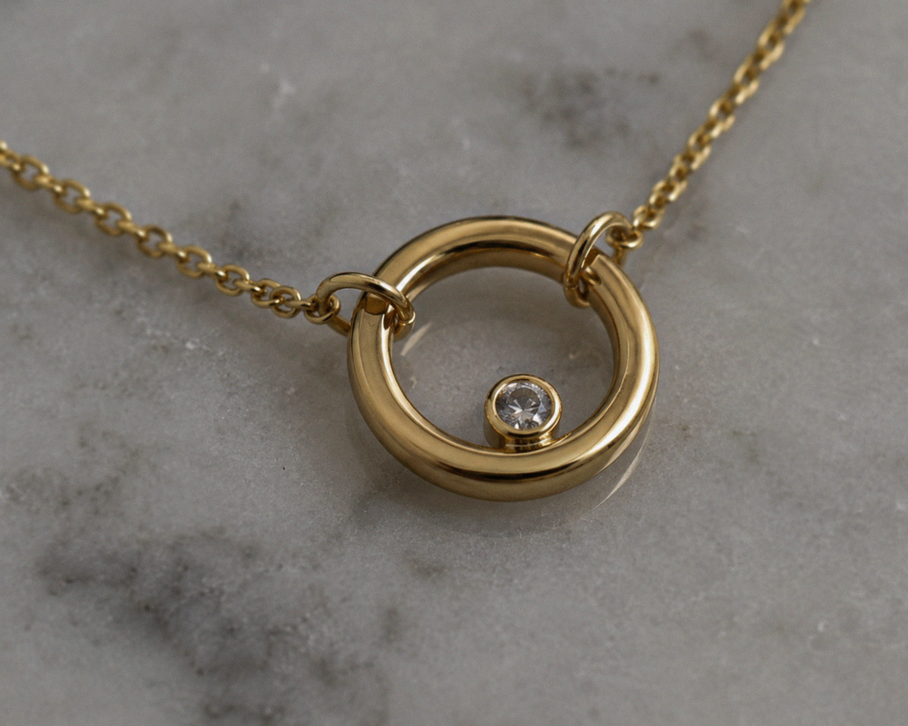9ct Yellow Gold Bar and Circle Layered Necklace 17.5 Inch