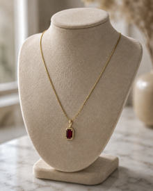 Chunky Border Ruby Pendant with Chain in 9ct Yellow Gold