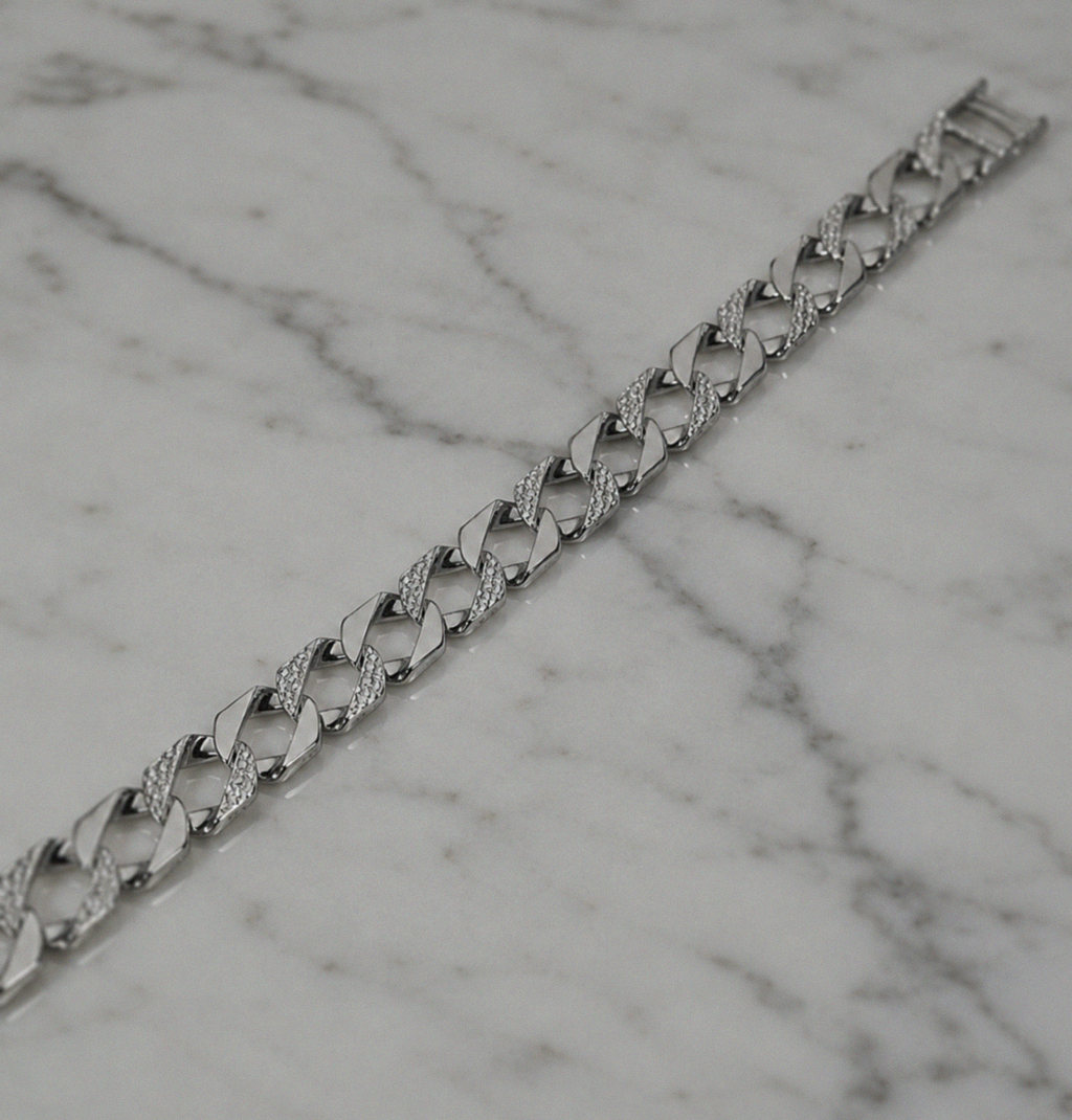 Men's Silver Plain & Engraved Flat Curb Chain 24"