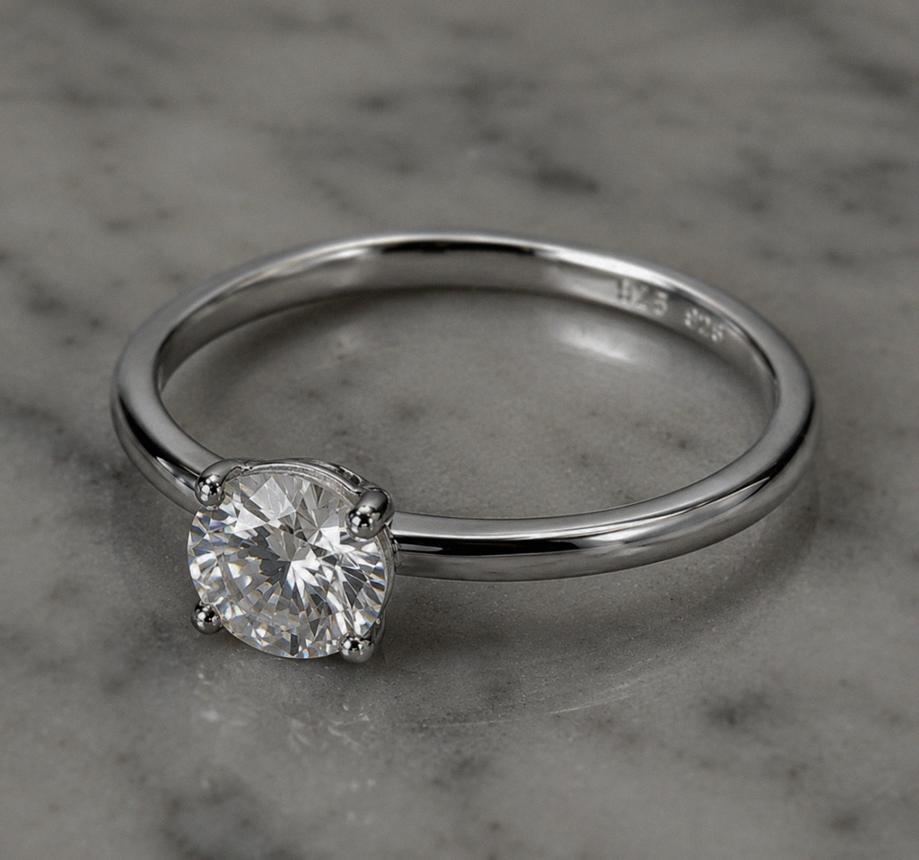 Sterling Silver Moissanite Solitaire Ring – 1.00ct Diamond Equivalent