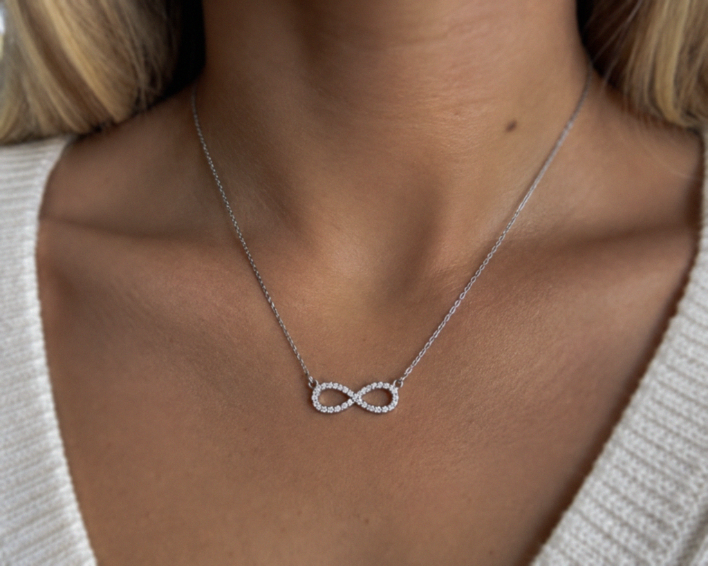 Sterling Silver Moissanite Infinity Pendant Necklace