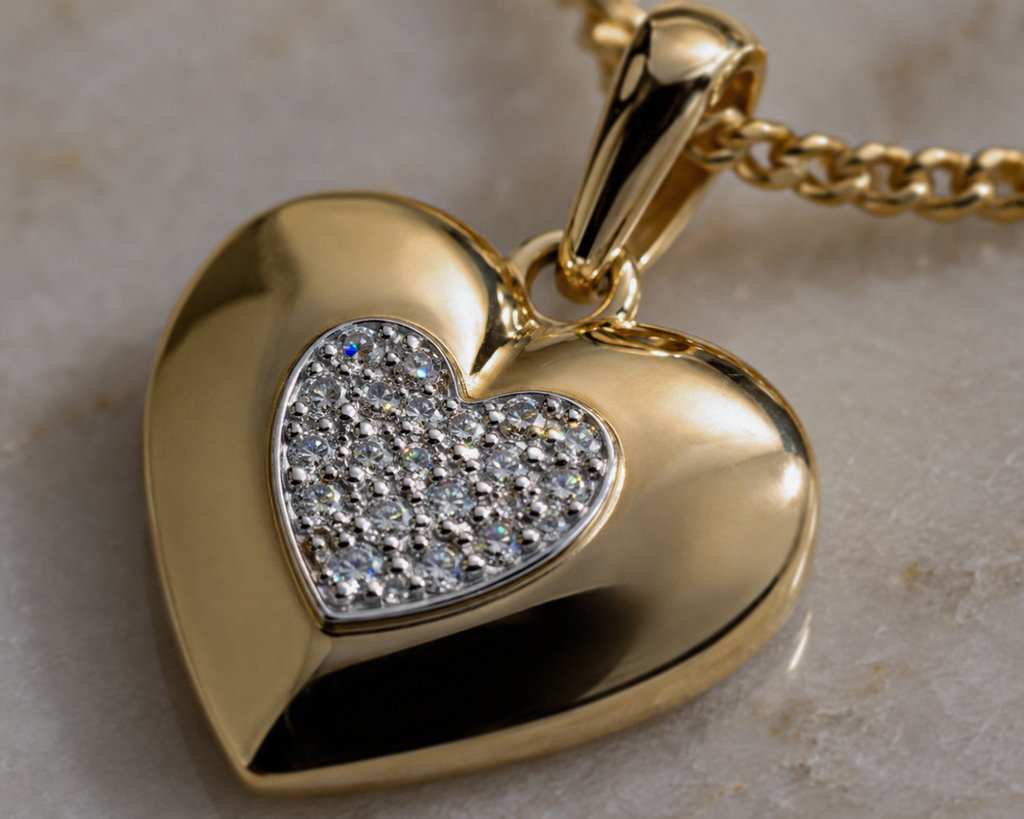 9ct Yellow & White Gold 0.03ct Diamond Heart Necklace