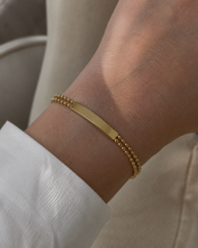 9ct Yellow Gold ID Bar Double Bead Chain Bracelet