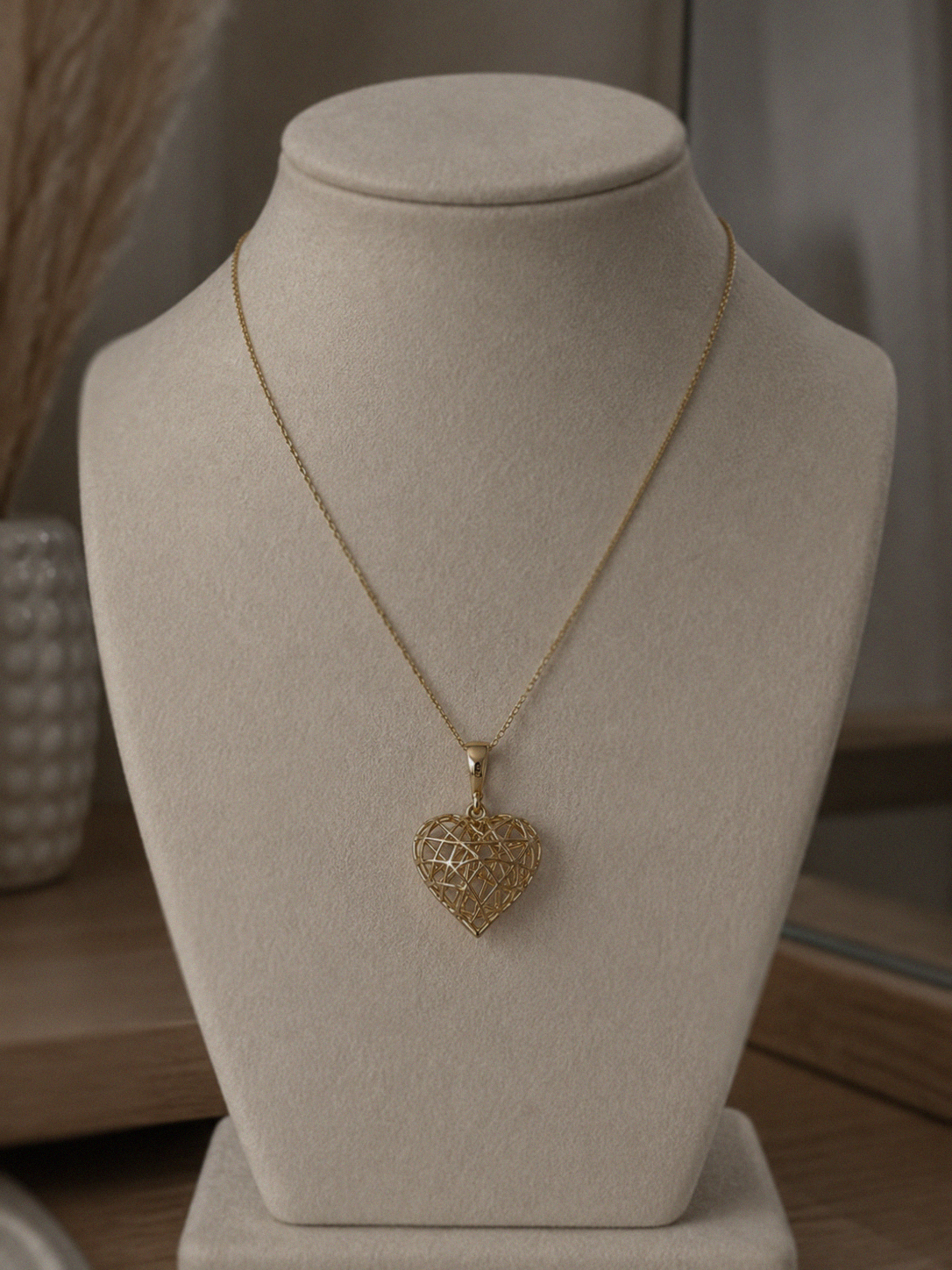9ct Gold Caged Heart Pendant Necklace
