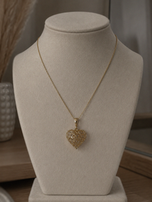 9ct Gold Caged Heart Pendant Necklace