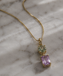 9ct Yellow Gold Toi et Moi Quartz & Amethyst Pendant Necklace. (With chain)