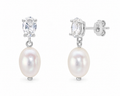 Baroque Pearl & White Topaz Drop Earrings in 9ct White Gold