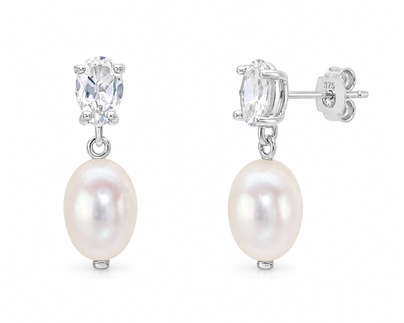 Baroque Pearl & White Topaz Drop Earrings in 9ct White Gold