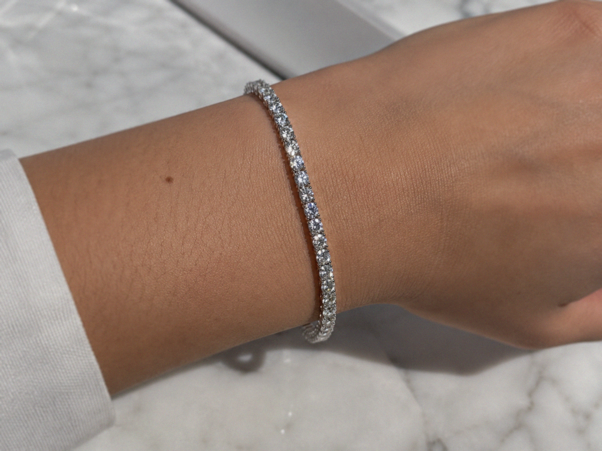 14ct White Gold 3ct Natural Diamond Tennis Bracelet 7 Inch