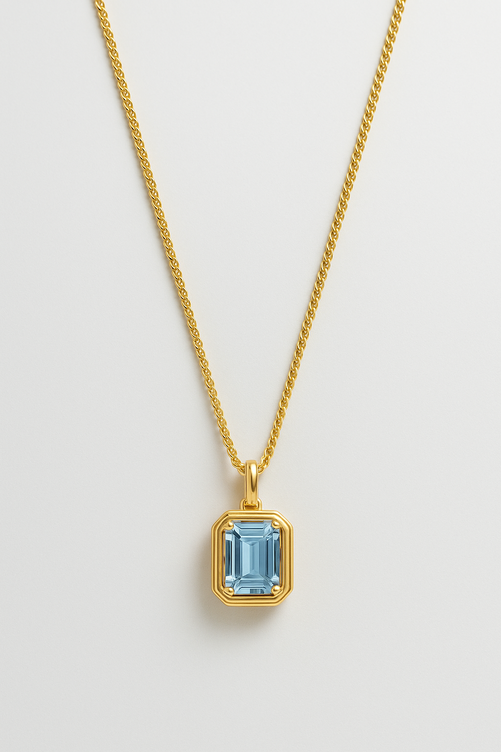 Elongated Aquamarine Pendant in 9ct Gold Curb Chain. PRE ORDER.