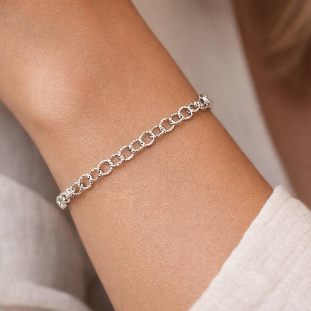 Diamond Cut Link Bracelet – Sterling Silver (19cm)