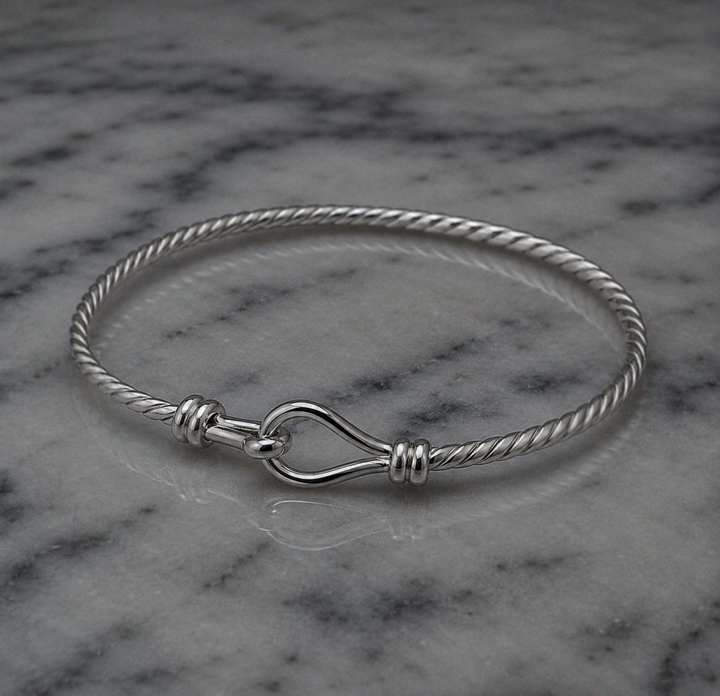 Sterling Silver Twisted Baby Bangle – Classic Hook Design