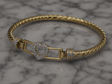 9ct Yellow Gold Twisted Heart Hook Bangle – Solid 13.8g