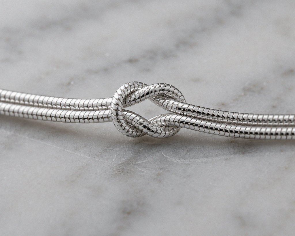 Love Knot Snake Chain Bracelet – Sterling Silver