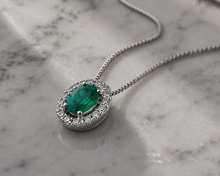 Teardrop Emerald & Diamond Pendant Necklace in 9ct Gold