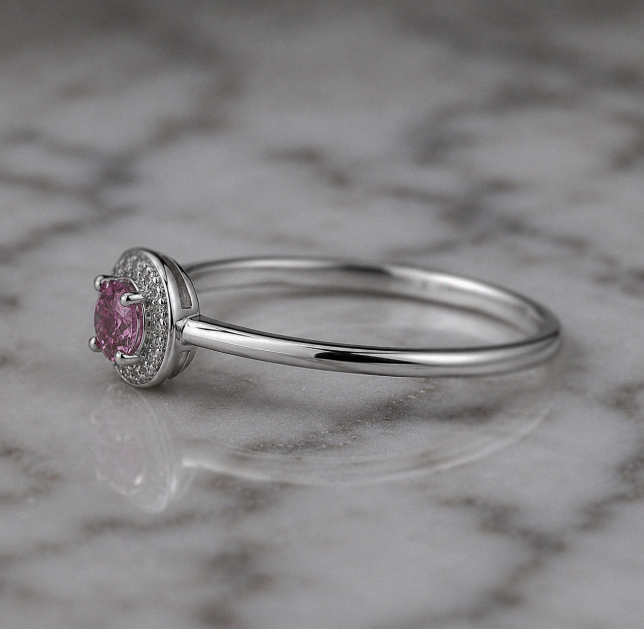 9ct White Gold Sapphire & Diamond Halo Ring – 0.07ct Diamonds