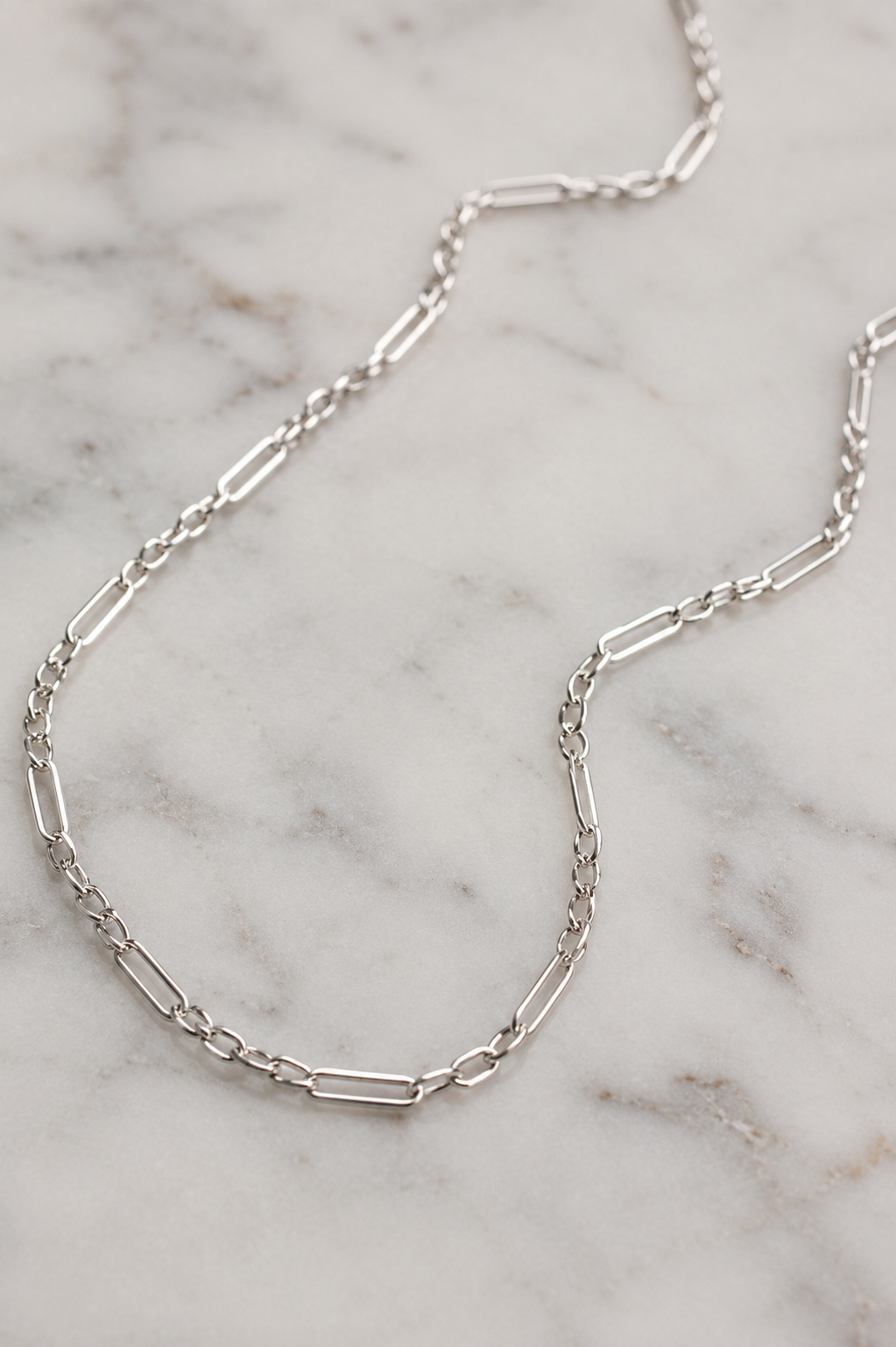Mixed Length Link Chain Necklace in 9ct White Gold
