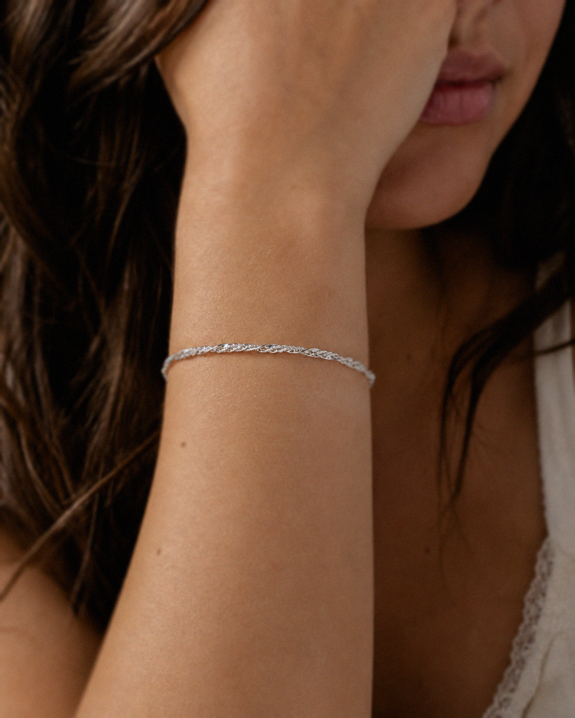 Sterling Silver Twisted Chain Charm Bracelet